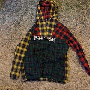 Multi pattern flannel hoodie